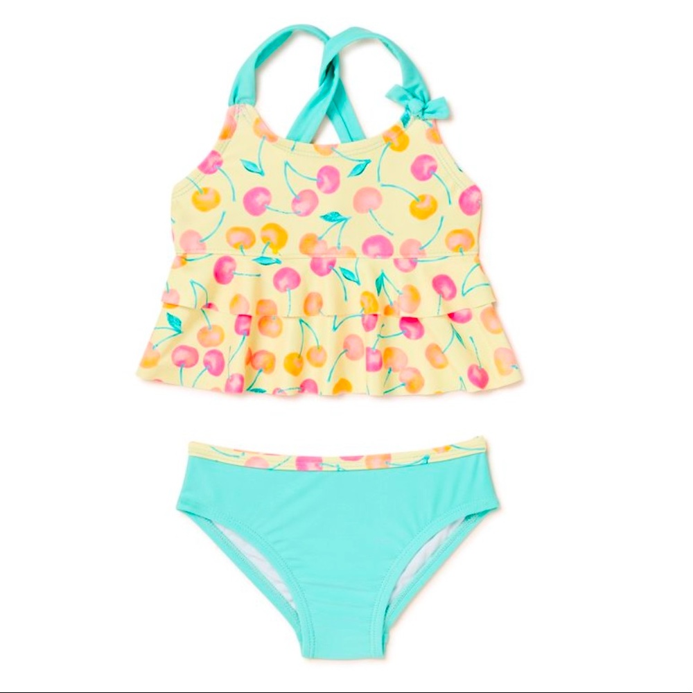 Cherry Print bathing suit Baby and Toddler Girls UPF50+. 2PC Swim Set.